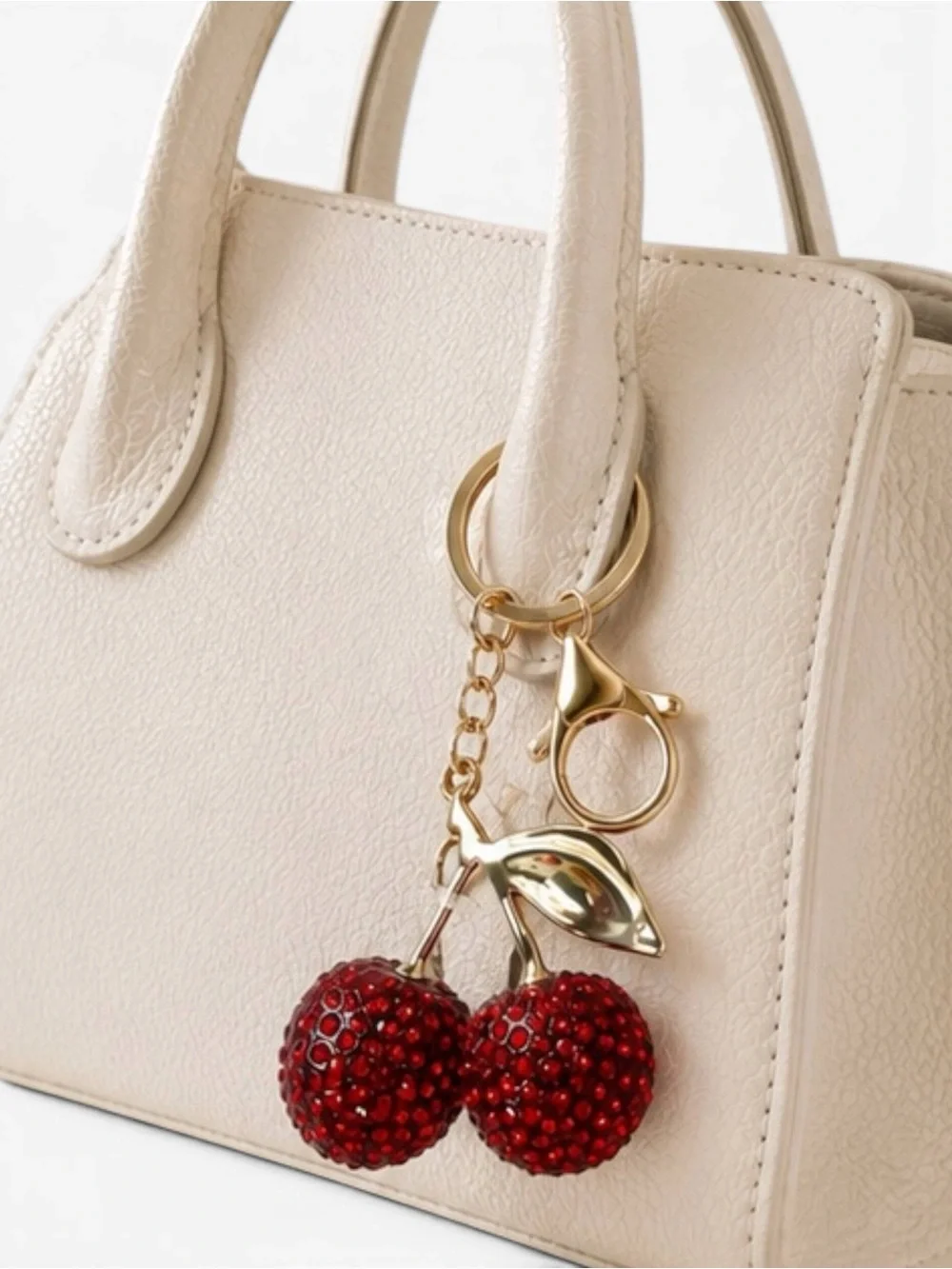 XOXO Cherry Bag Charm Keychain Red Crystal Gold Tone Rhinestone NWT